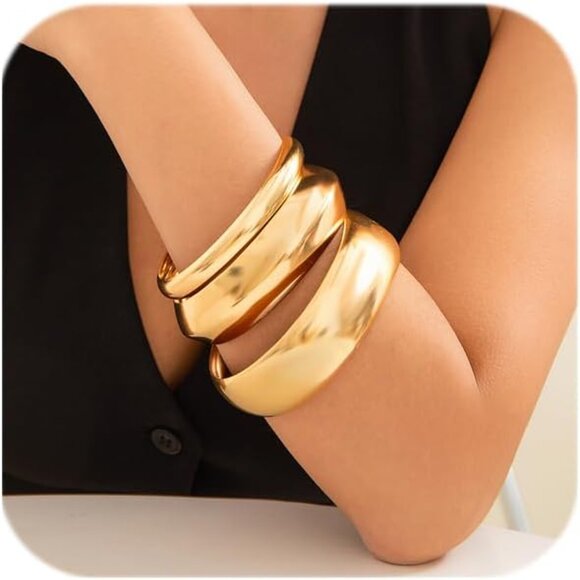3PCS Gold Plastic Bangle Bracelets Wide Cuff Stackable Jewelry for Women - Picture 1 of 7